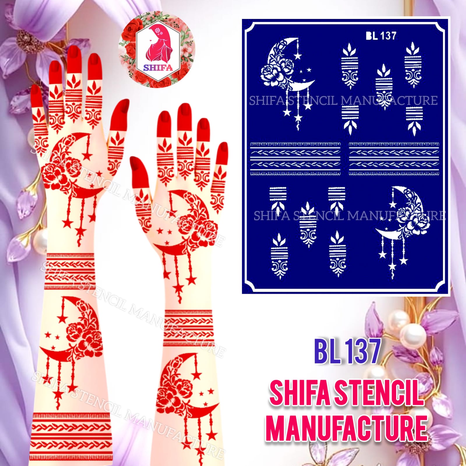 BL137 Crescent Rose Dreamfall - Sticker Overview - Shifa Stencil Manufacturer